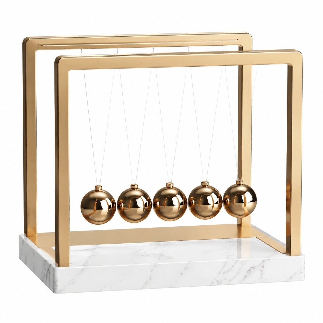 Newton Pendel mit goldenem Metallrahmen und Marmor Basis