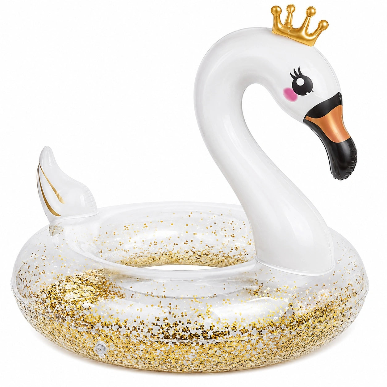 Aufblasbarer Schwan-Schwimmring mit Glitzer und Krone Weiß/Gold 110 cm