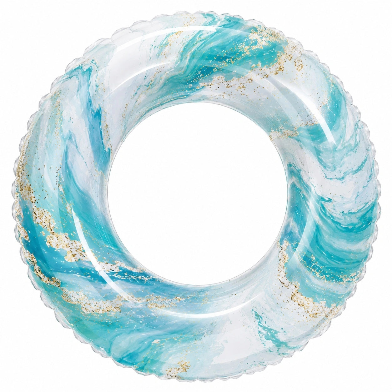 Aufblasbarer Schwimmring mit blauem und goldenem Wirbelmuster